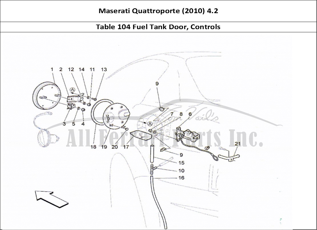 Ferrari Parts Maserati QTP. (2010) 4.2 Page 104 Fuel Tank Door and Contro