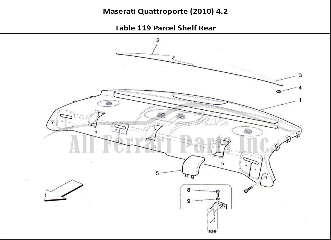 Ferrari Parts Maserati QTP. (2010) 4.2 Page 119 Rear Parcel Shelf