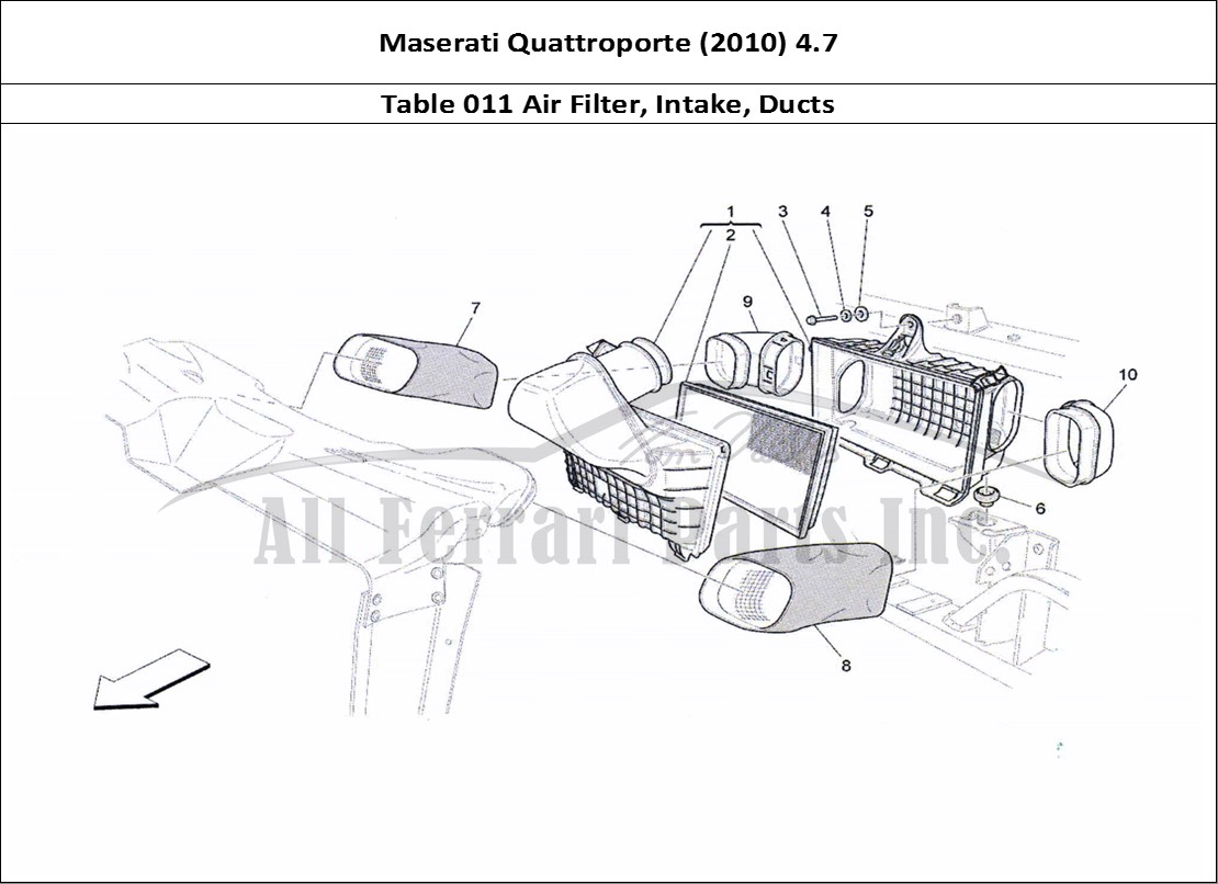 Ferrari Parts Maserati QTP. (2010) 4.7 Page 011 Air Filter, Air Intake An