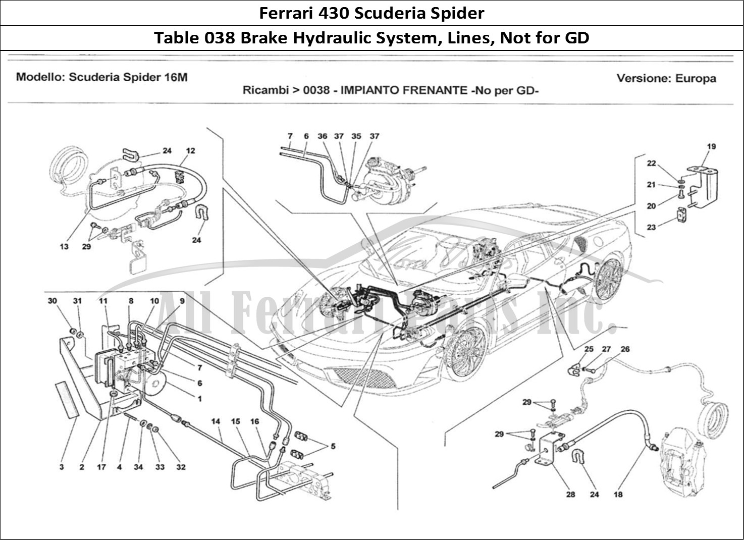 Ferrari Parts Ferrari 430 Scuderia Spider 16M Page 038 Impianto Frentate - No pe