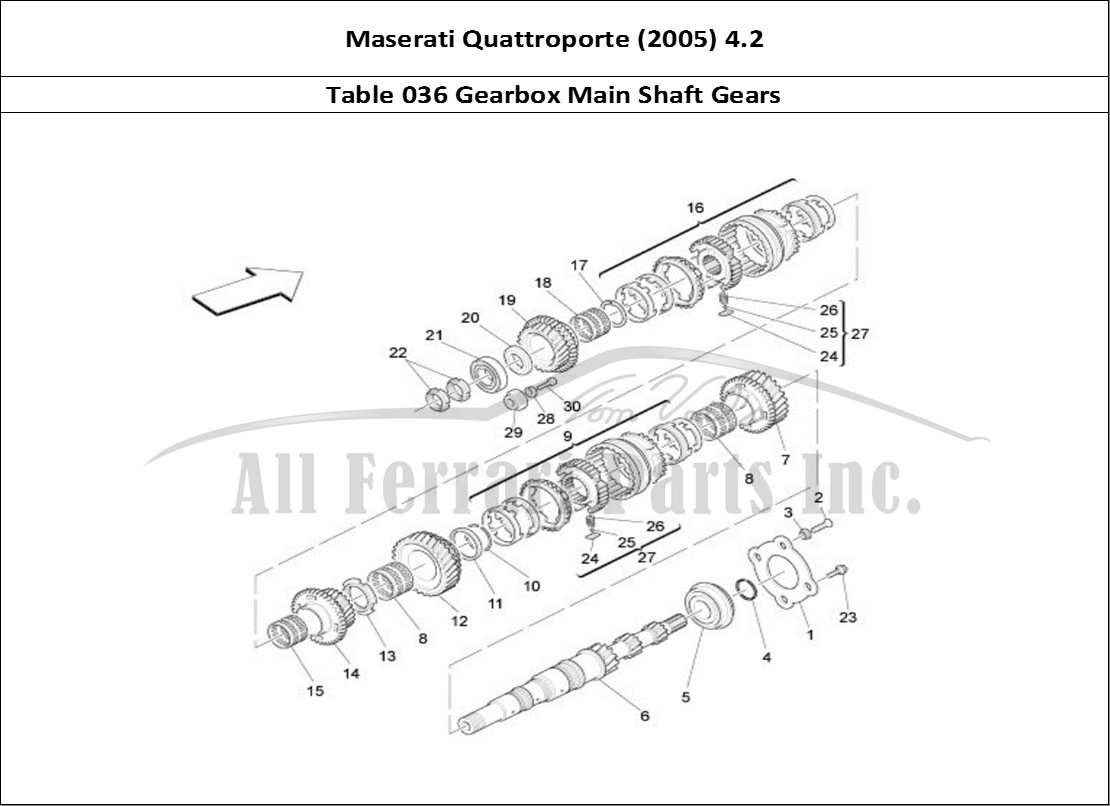 Ferrari Parts Maserati QTP. (2005) 4.2 Page 036 Main Shaft Gears