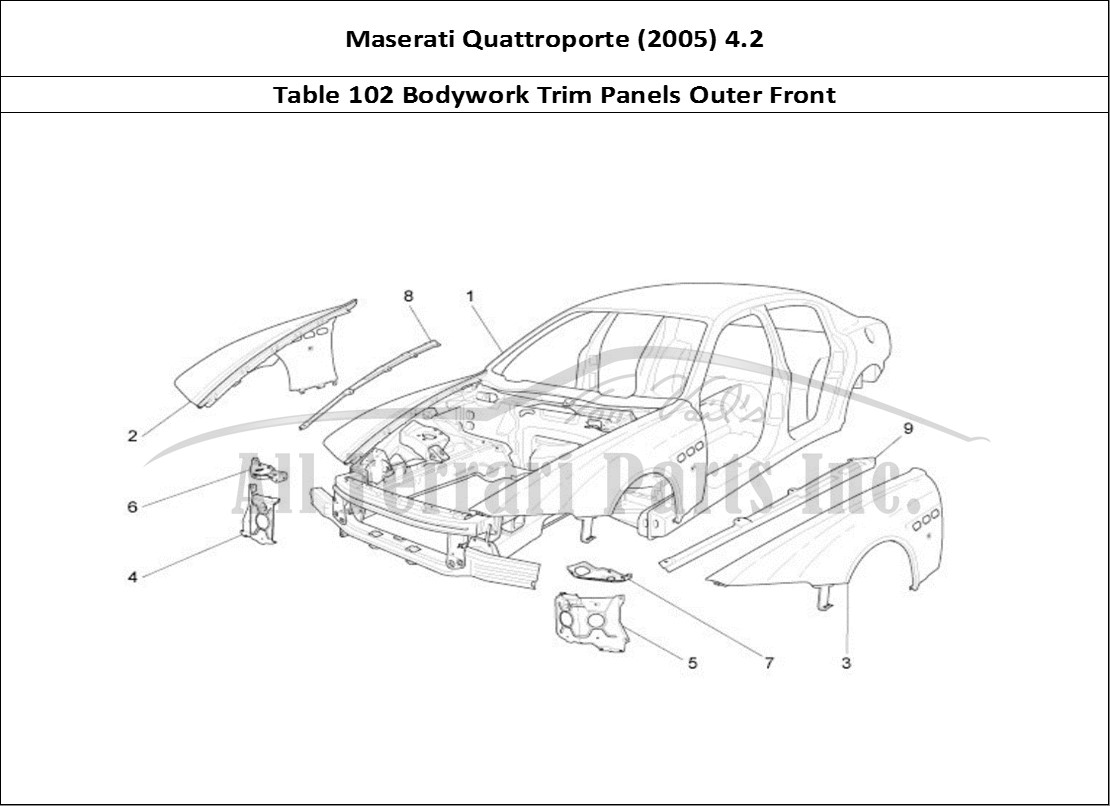 Ferrari Parts Maserati QTP. (2005) 4.2 Page 102 Bodywork And Front Outer
