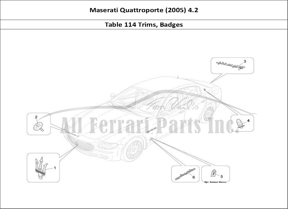 Ferrari Parts Maserati QTP. (2005) 4.2 Page 114 Trims, Brands And Symbol
