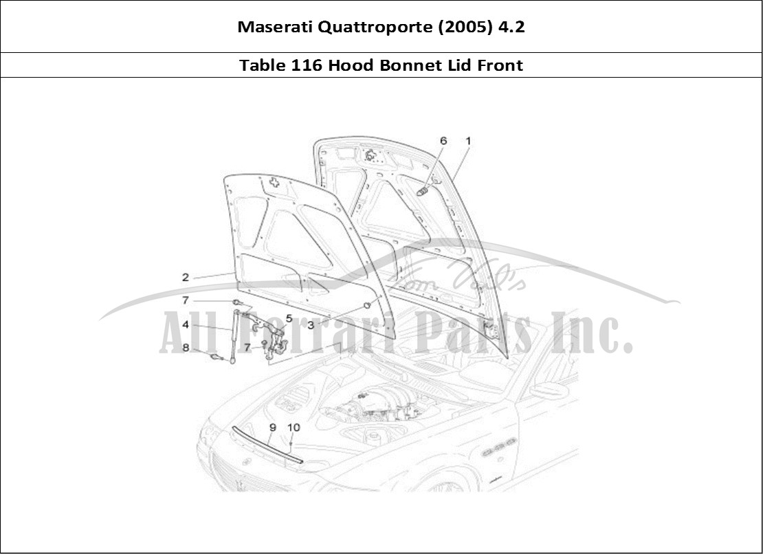 Ferrari Parts Maserati QTP. (2005) 4.2 Page 116 Front Lid