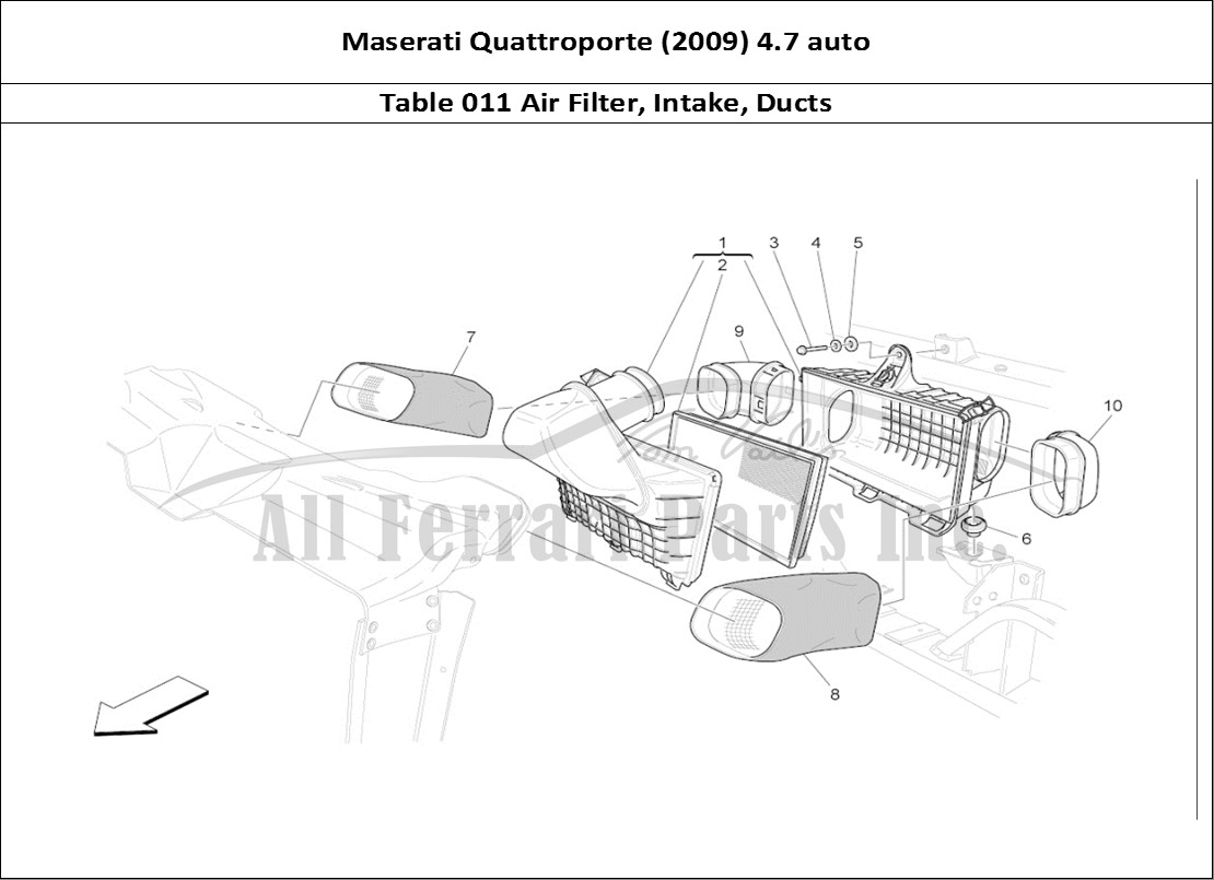 Ferrari Parts Maserati QTP. (2009) 4.7 auto Page 011 Air Filter, Air Intake A