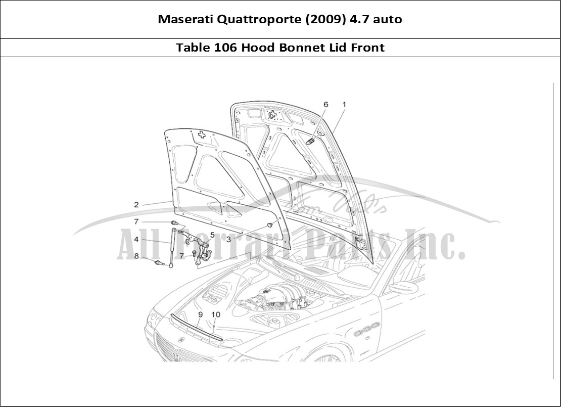Ferrari Parts Maserati QTP. (2009) 4.7 auto Page 106 Front Lid