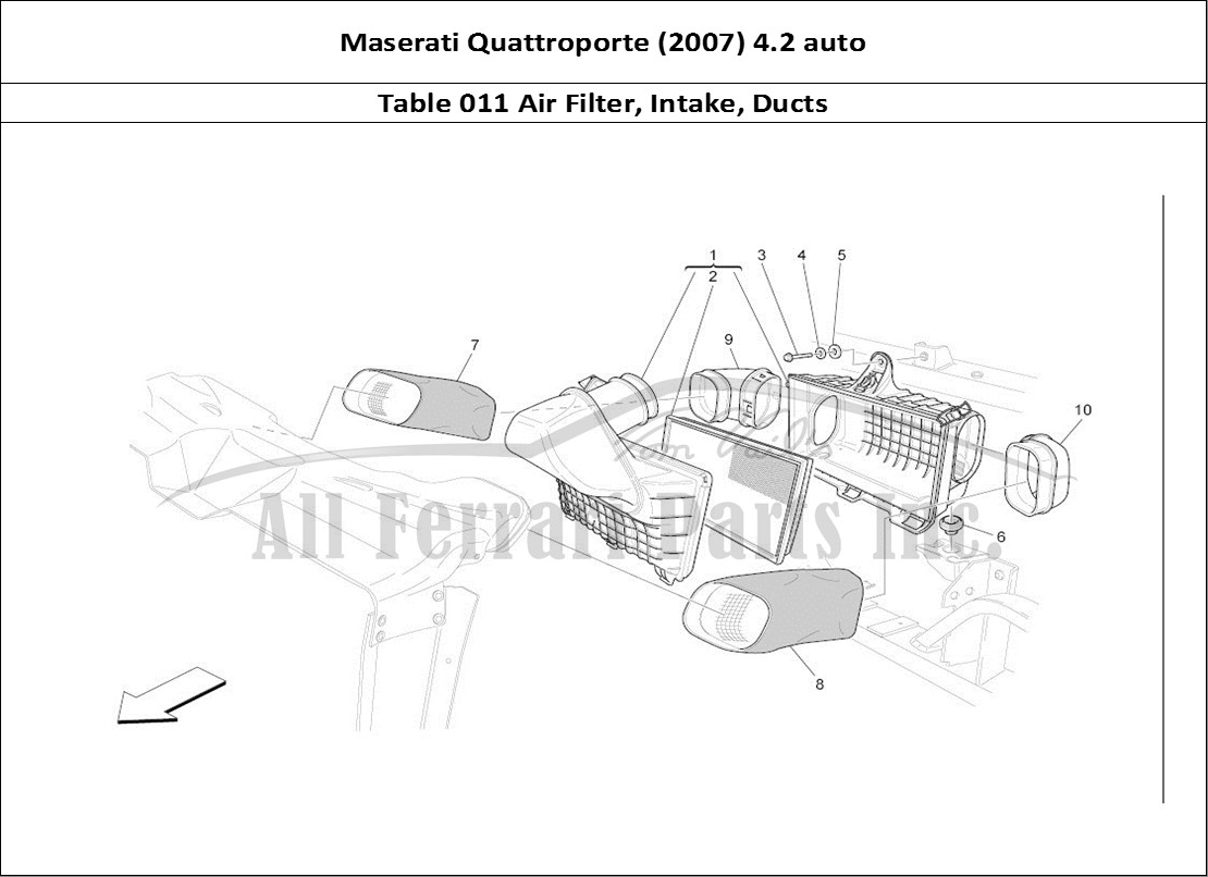Ferrari Parts Maserati QTP. (2007) 4.2 auto Page 011 Air Filter, Air Intake An