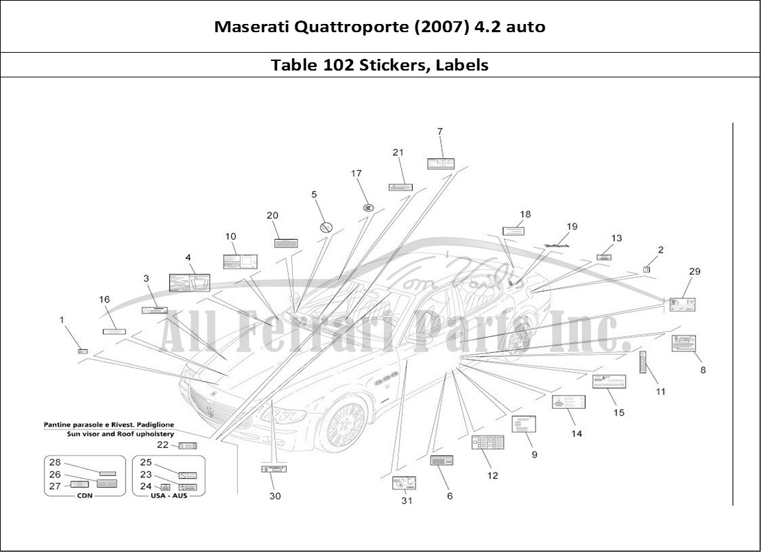Ferrari Parts Maserati QTP. (2007) 4.2 auto Page 102 Stickers And Labels