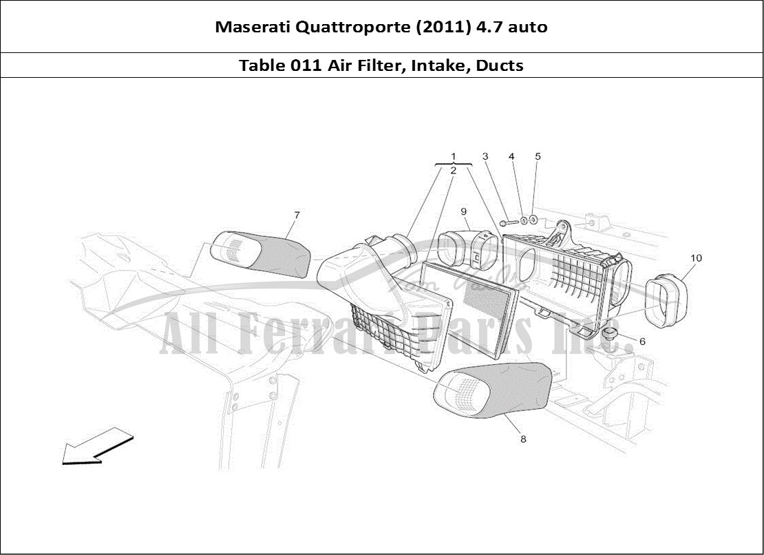 Ferrari Parts Maserati QTP. (2011) 4.7 auto Page 011 Air Filter, Air Intake A