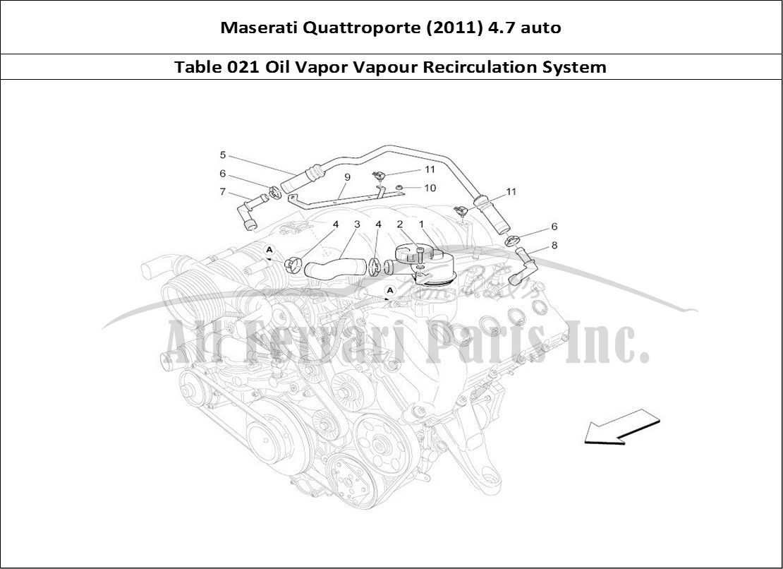 Ferrari Parts Maserati QTP. (2011) 4.7 auto Page 021 Oil Vapour Recirculation