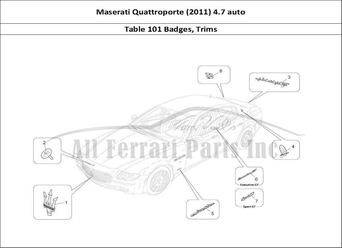 Ferrari Parts Maserati QTP. (2011) 4.7 auto Page 101 Trims, Brands And Symbol
