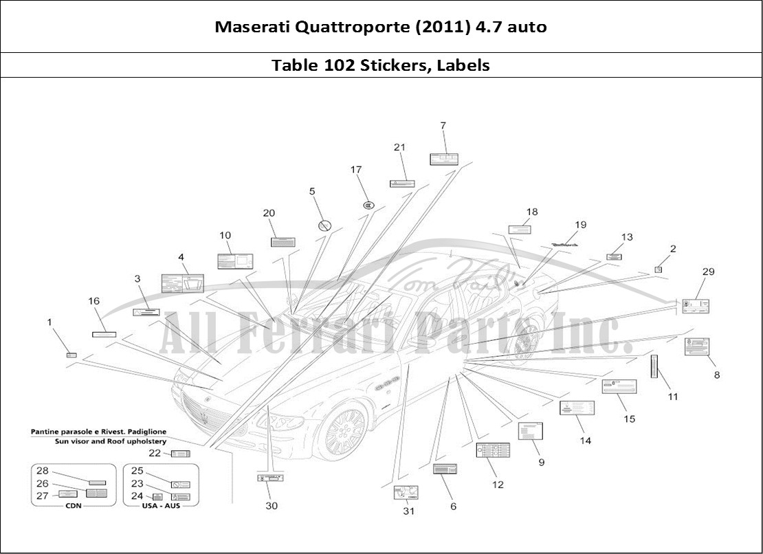 Ferrari Parts Maserati QTP. (2011) 4.7 auto Page 102 Stickers And Labels