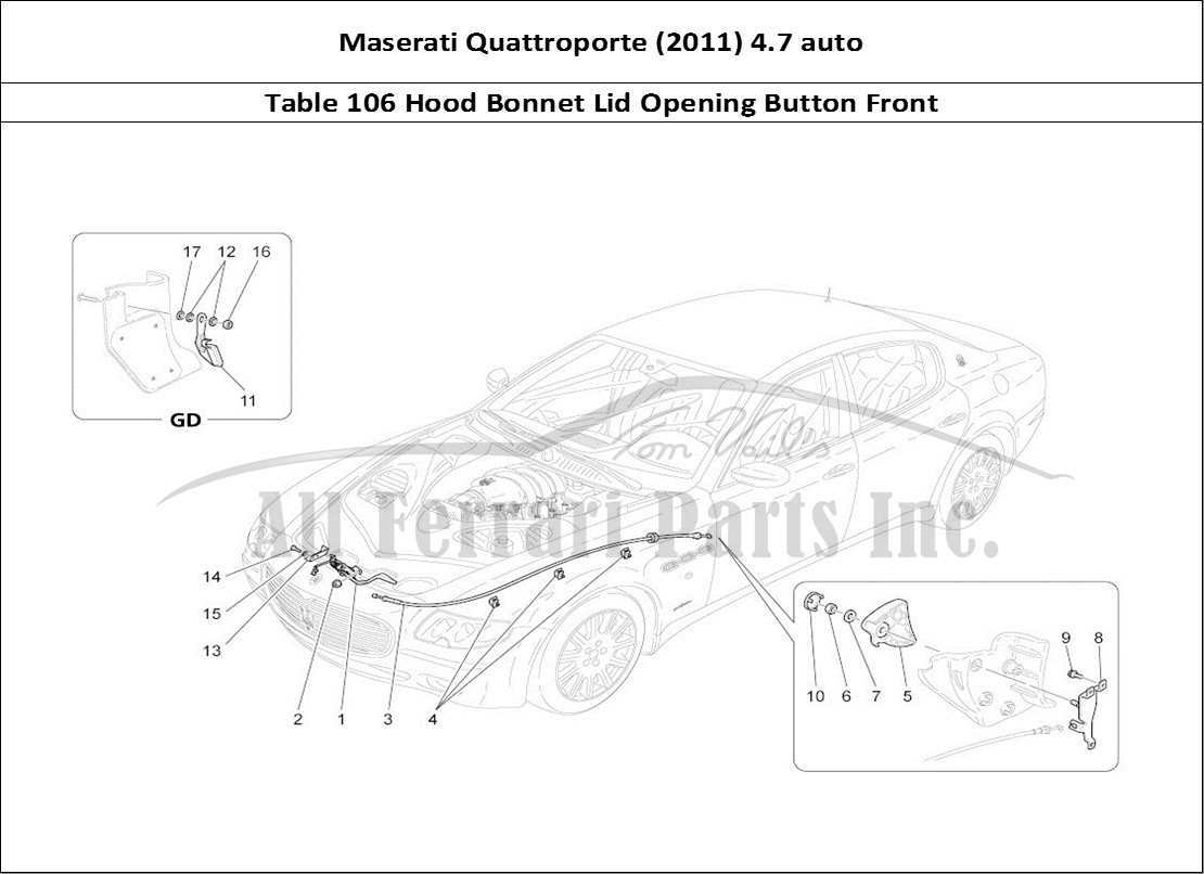 Ferrari Parts Maserati QTP. (2011) 4.7 auto Page 106 Front Lid Opening Button