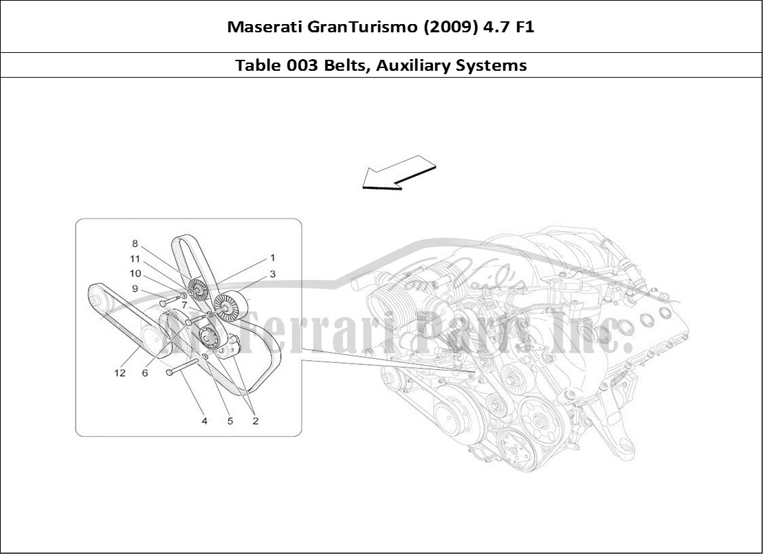 Ferrari Parts Maserati GranTurismo (2009) 4.7 F1 Page 003 Auxiliary Device Belts