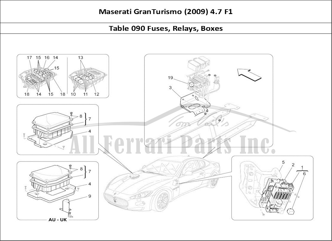 Ferrari Parts Maserati GranTurismo (2009) 4.7 F1 Page 090 Relays, Fuses And Boxes
