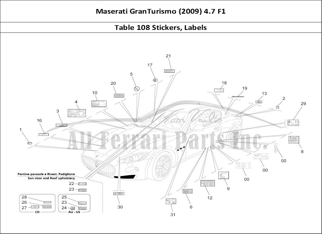 Ferrari Parts Maserati GranTurismo (2009) 4.7 F1 Page 108 Stickers And Labels