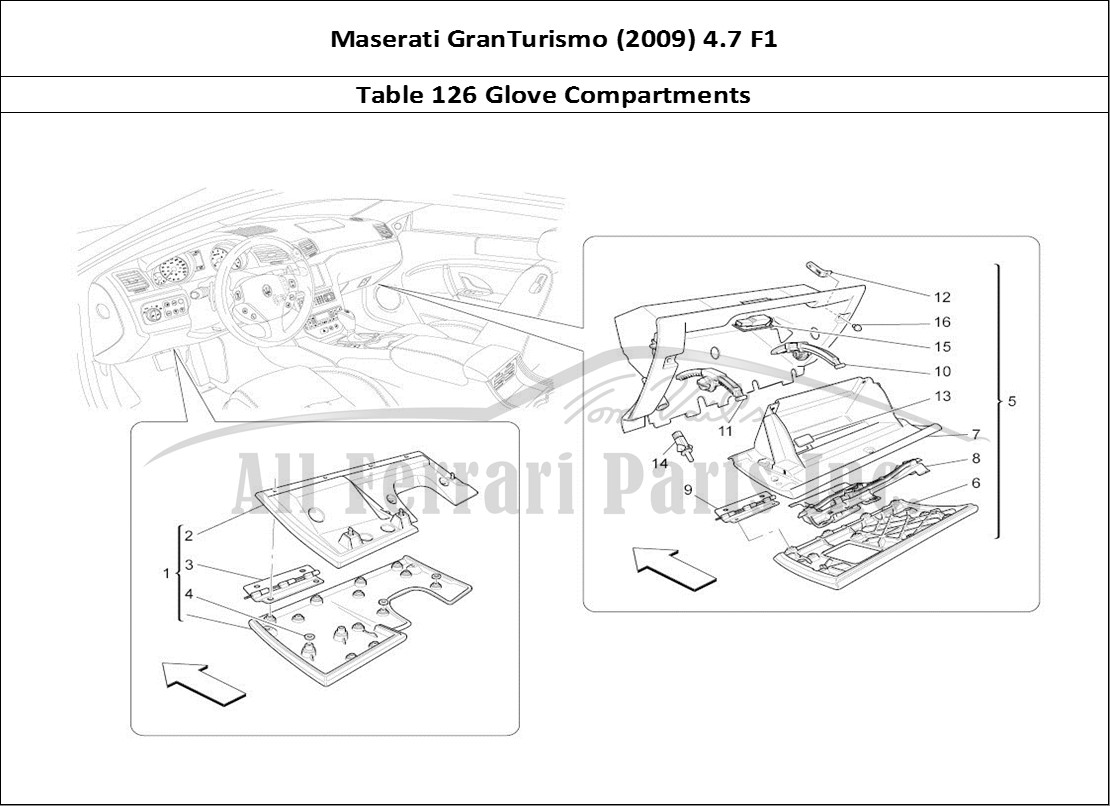 Ferrari Parts Maserati GranTurismo (2009) 4.7 F1 Page 126 Glove Compartments
