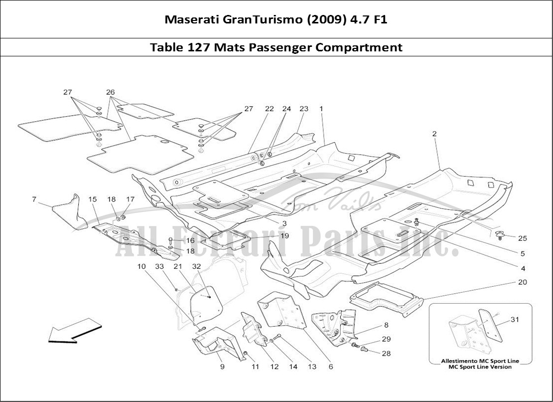 Ferrari Parts Maserati GranTurismo (2009) 4.7 F1 Page 127 Passenger Compartment Mat