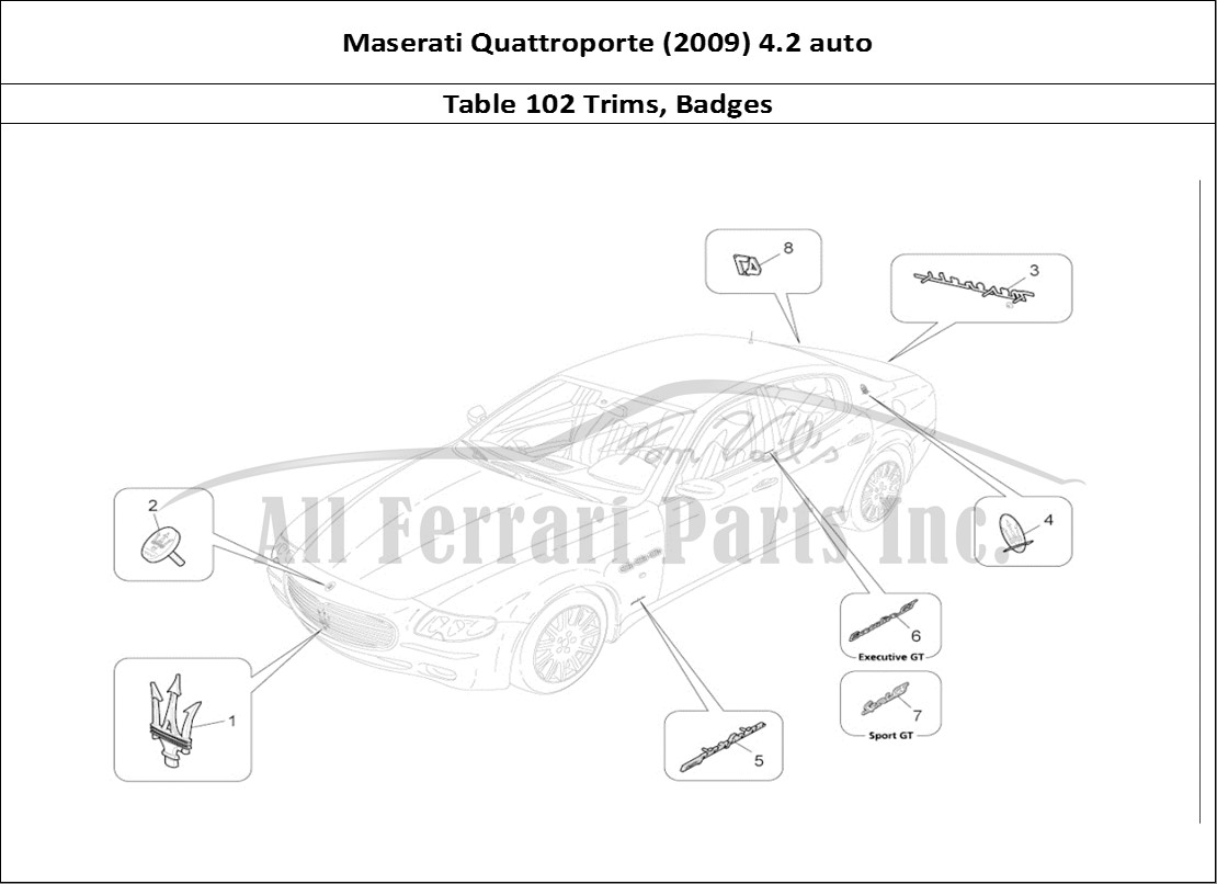 Ferrari Parts Maserati QTP. (2009) 4.2 auto Page 102 Trims, Brands And Symbol