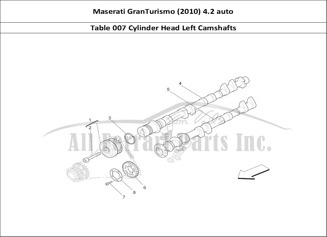 Ferrari Parts Maserati GranTurismo (2010) 4.2 auto Page 007 Lh Cylinder Head Camshaft