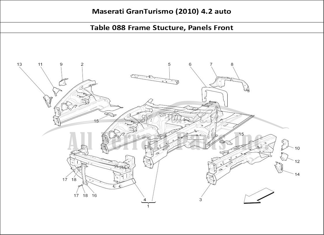 Ferrari Parts Maserati GranTurismo (2010) 4.2 auto Page 088 Front Structural Frames A
