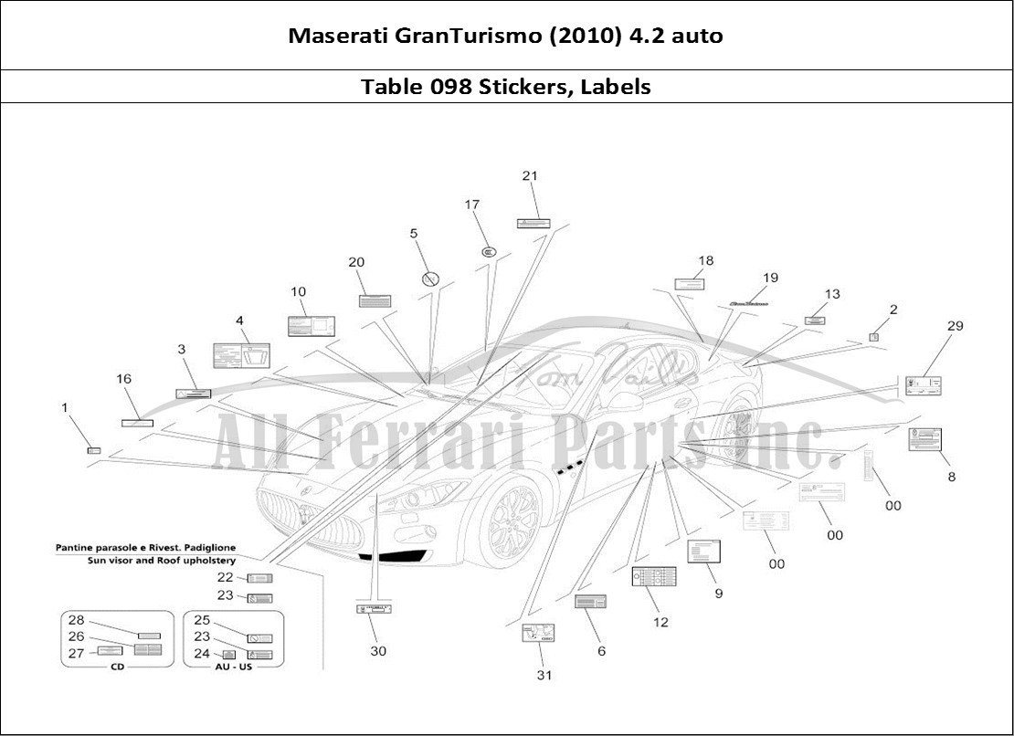 Ferrari Parts Maserati GranTurismo (2010) 4.2 auto Page 098 Stickers And Labels