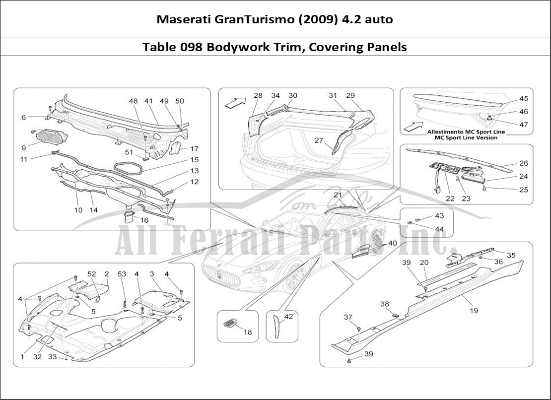 Ferrari Parts Maserati GranTurismo (2009) 4.2 auto Page 098 Shields, Trims And Coveri