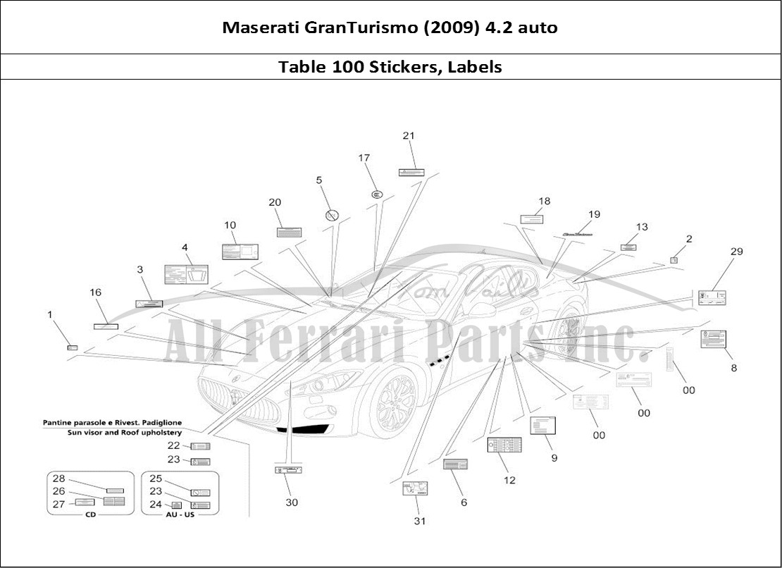Ferrari Parts Maserati GranTurismo (2009) 4.2 auto Page 100 Stickers And Labels