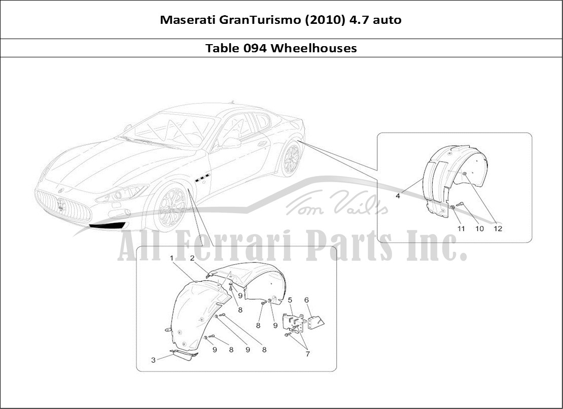 Ferrari Parts Maserati GranTurismo (2010) 4.7 auto Page 094 Wheelhouse And Lids