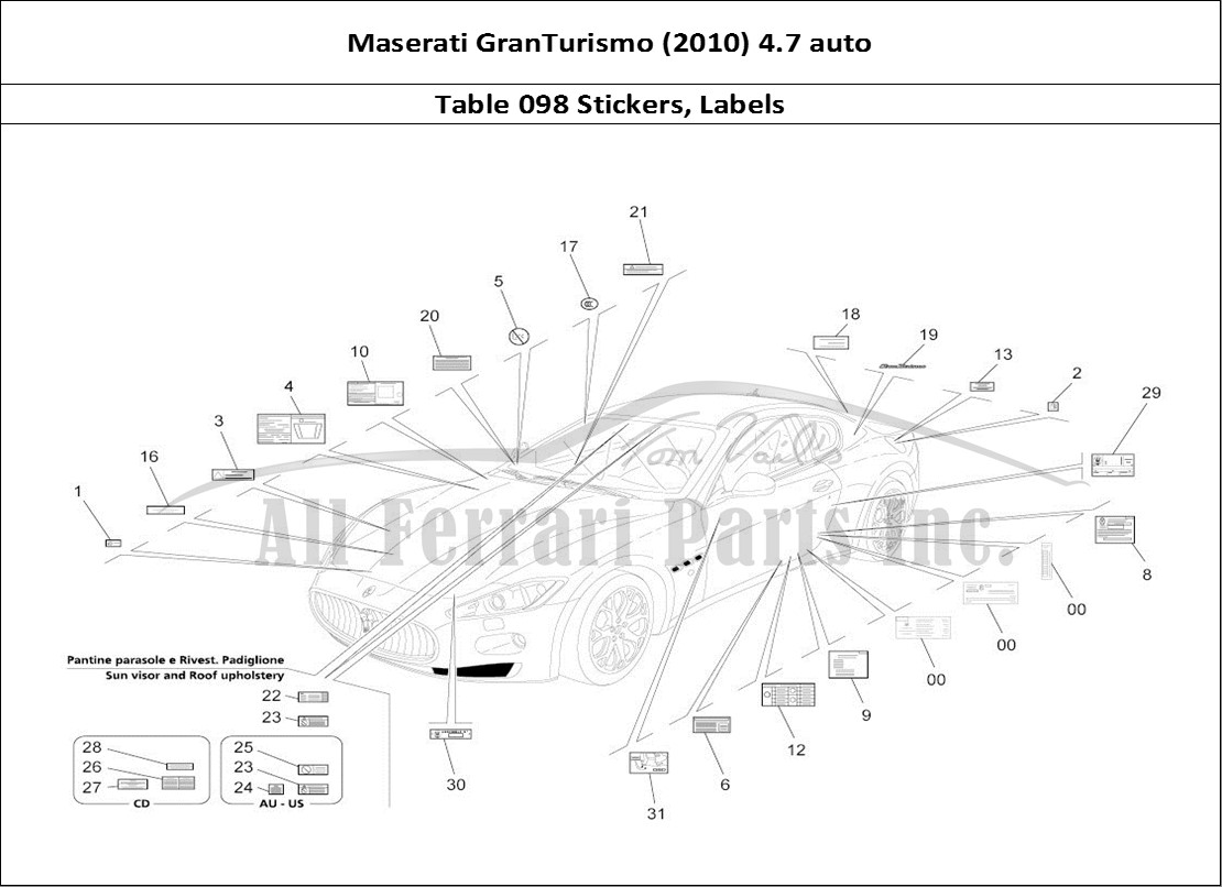 Ferrari Parts Maserati GranTurismo (2010) 4.7 auto Page 098 Stickers And Labels