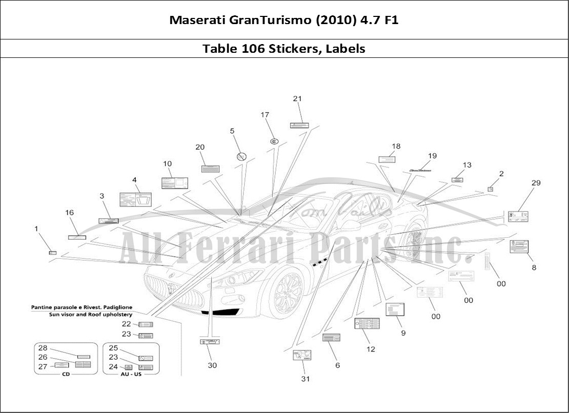 Ferrari Parts Maserati GranTurismo (2010) 4.7 F1 Page 106 Stickers And Labels
