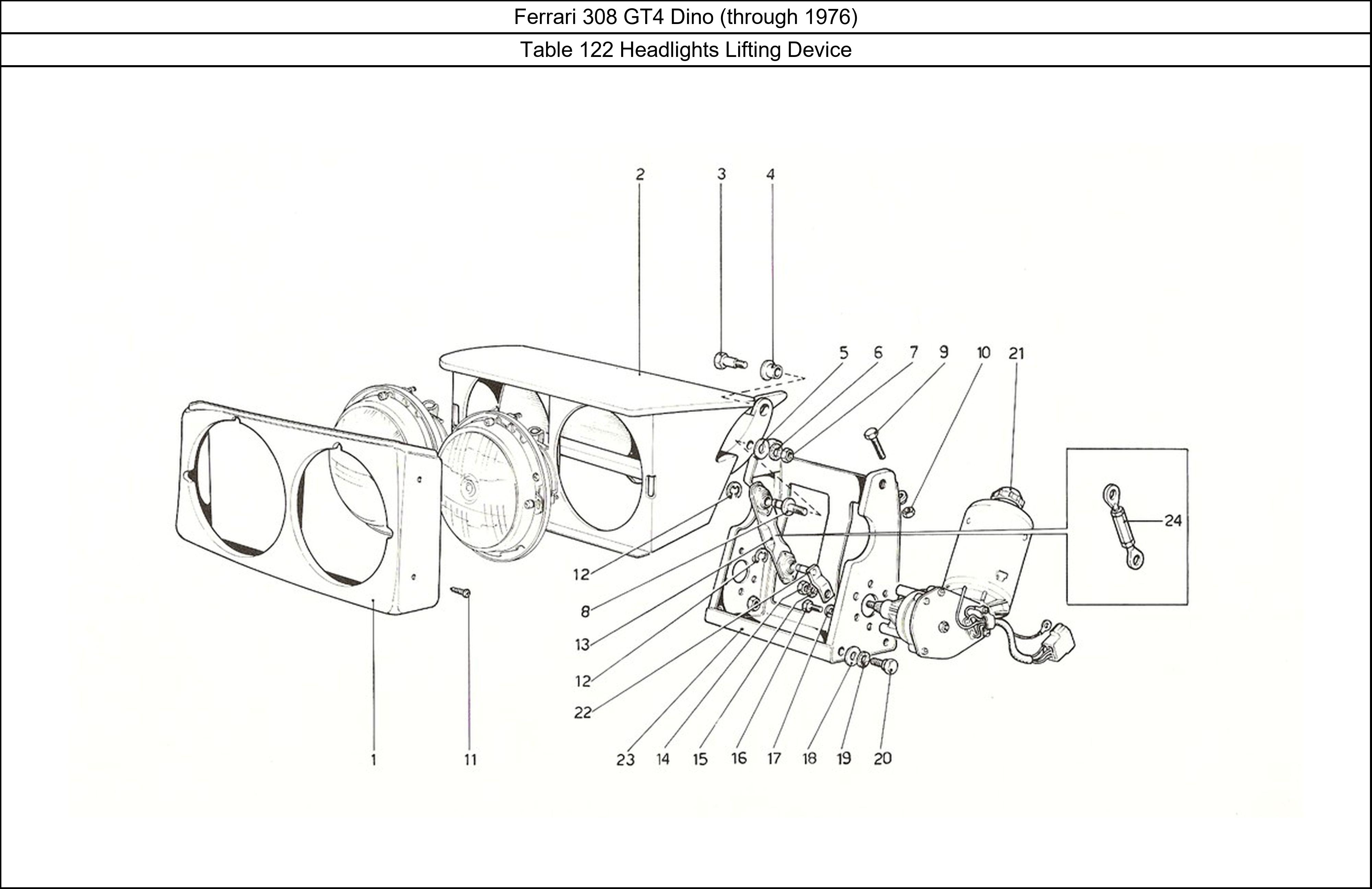 Table 122 - Headlights Lifting Device