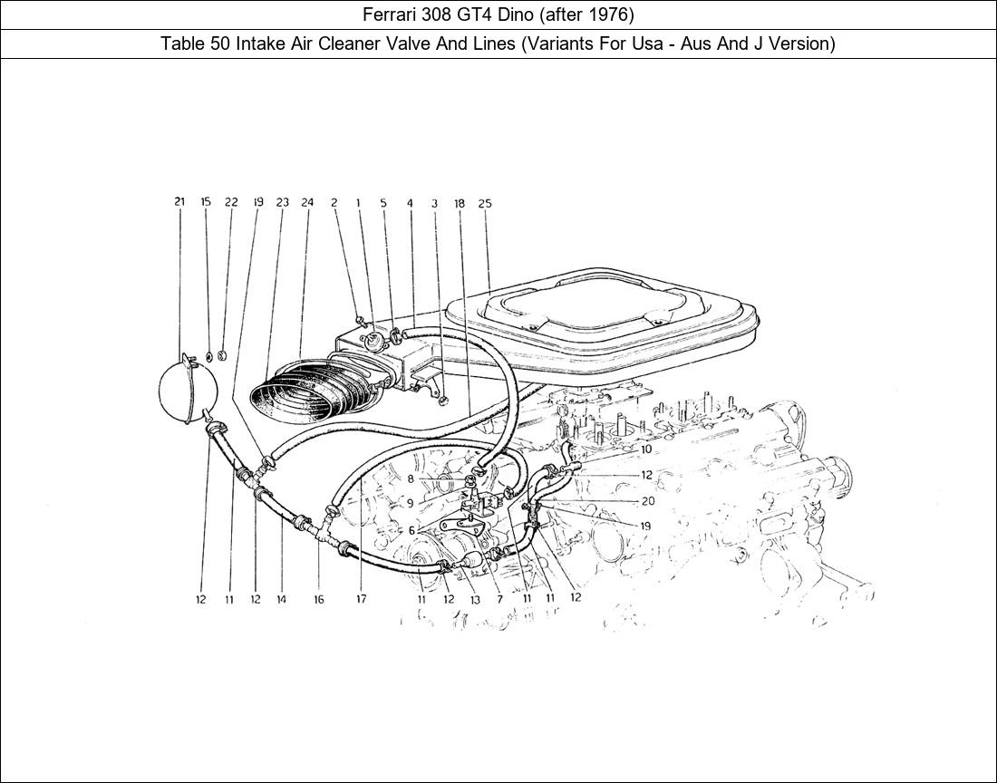 Table 50 - Intake Air Cleaner Valve And Lines (Variants For Usa - Aus And J Version)