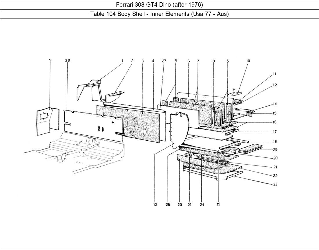 Table 104 - Body Shell - Inner Elements (Usa 77 - Aus)