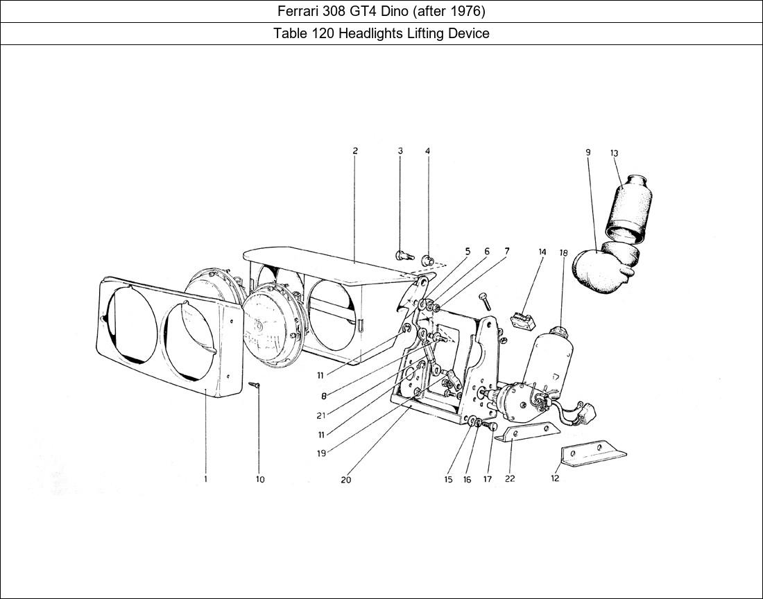 Table 120 - Headlights Lifting Device