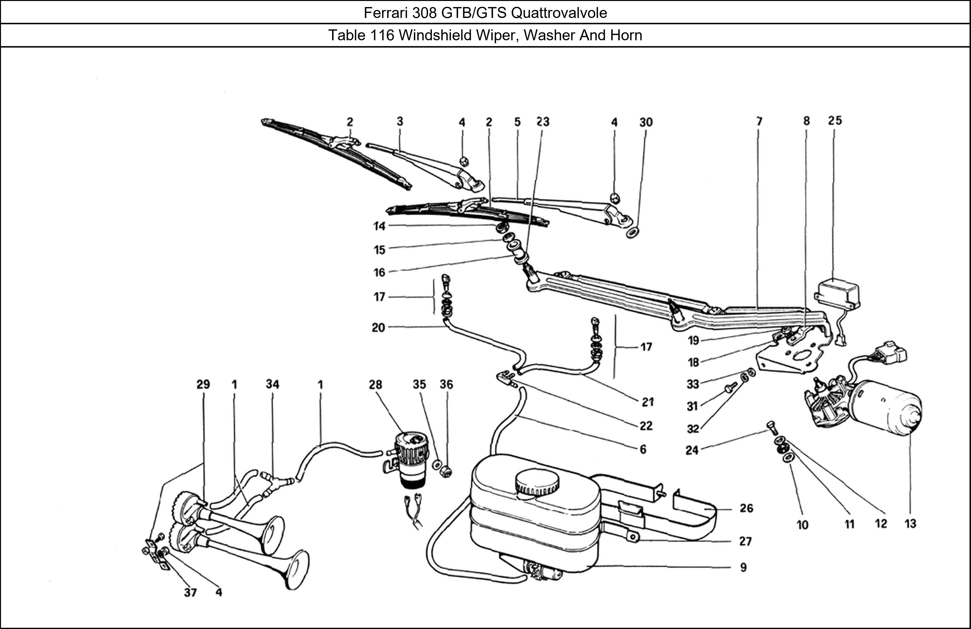 Table 116 - Windshield Wiper, Washer And Horn