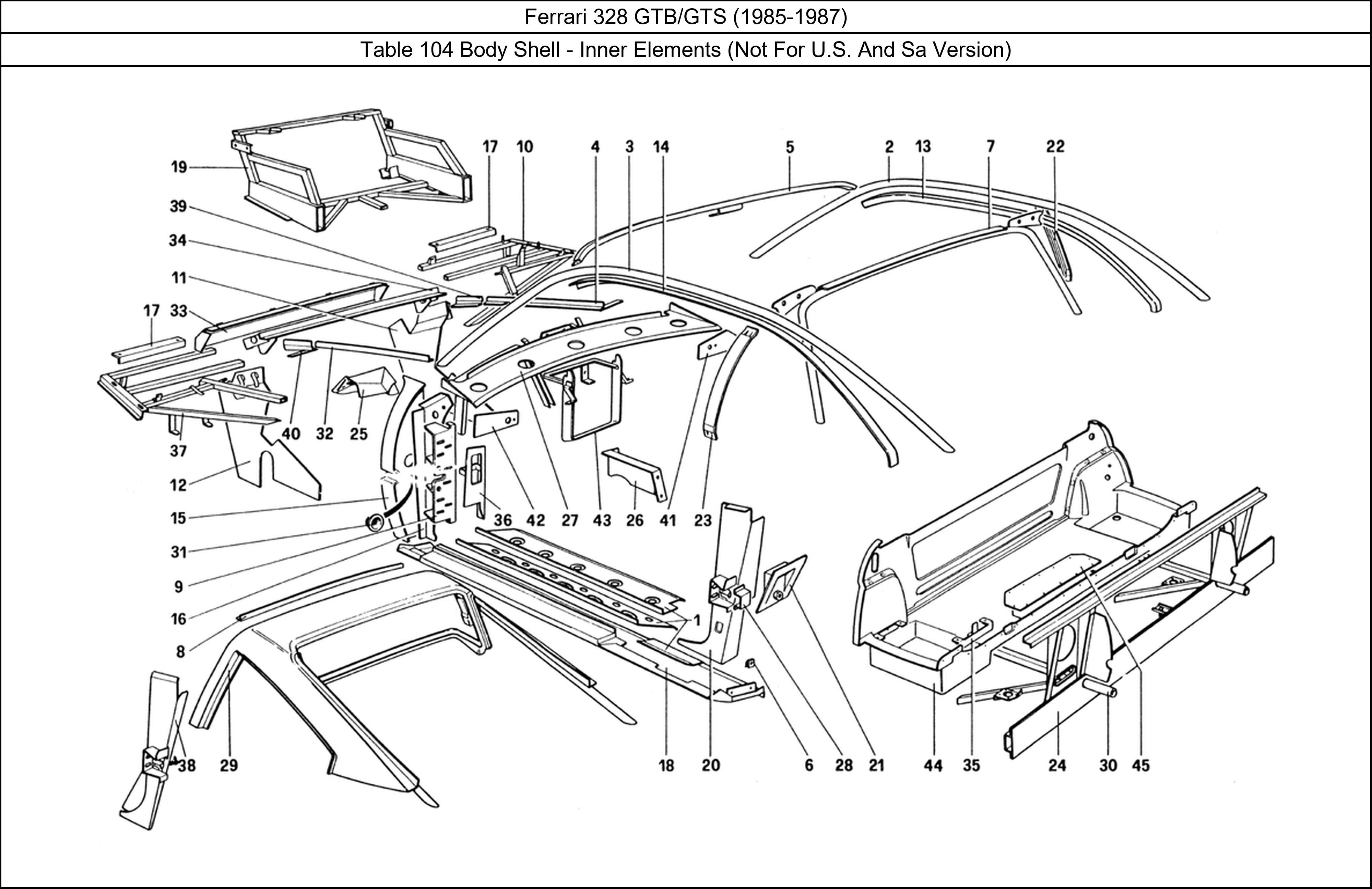 Table 104 - Body Shell - Inner Elements (Not For U.S. And Sa Version)