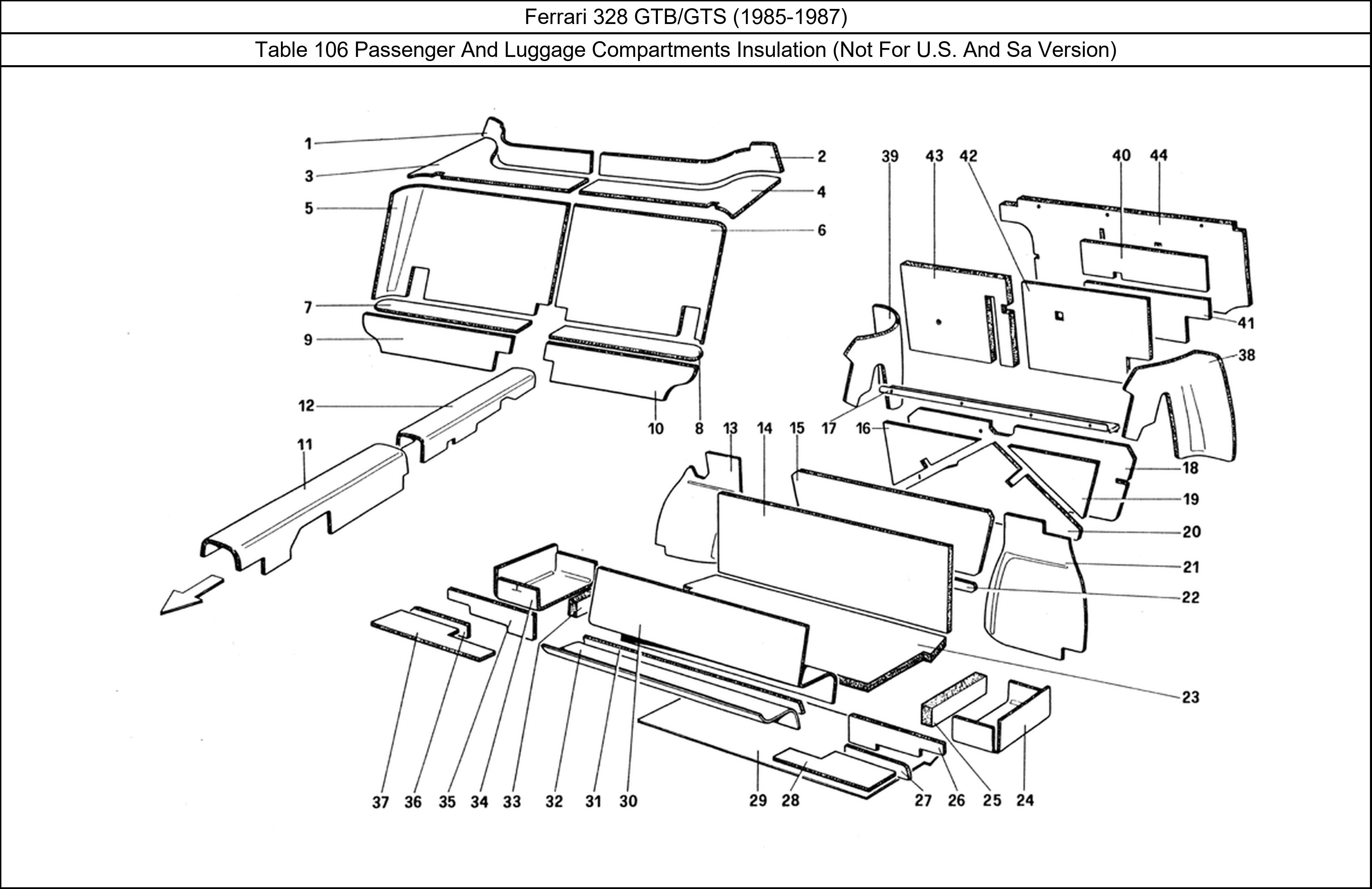 Table 106 - Passenger And Luggage Compartments Insulation (Not For U.S. And Sa Version)