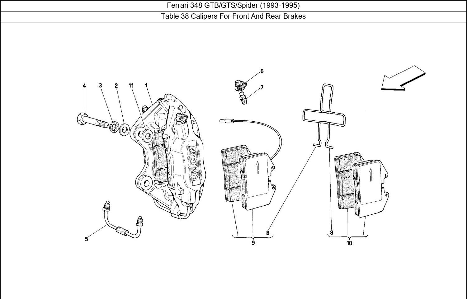 Table 38 - Calipers For Front And Rear Brakes