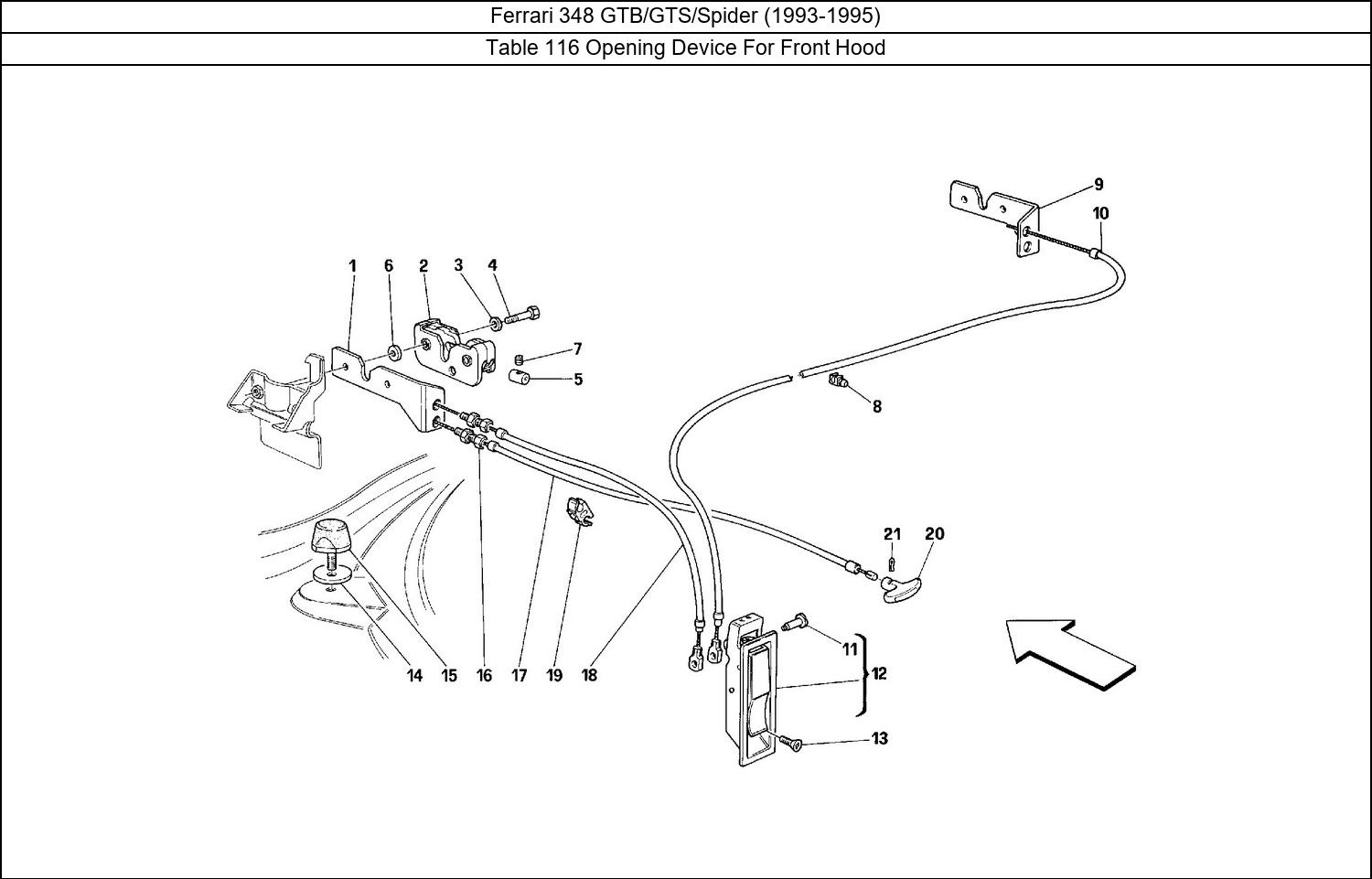 Table 116 - Opening Device For Front Hood