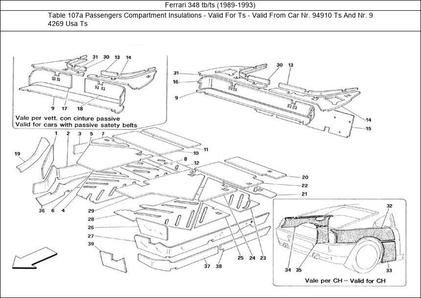 Table 107a - Passengers Compartment Insulations - Valid For Ts - Valid From Car Nr. 94910 Ts And Nr. 94269 Usa Ts