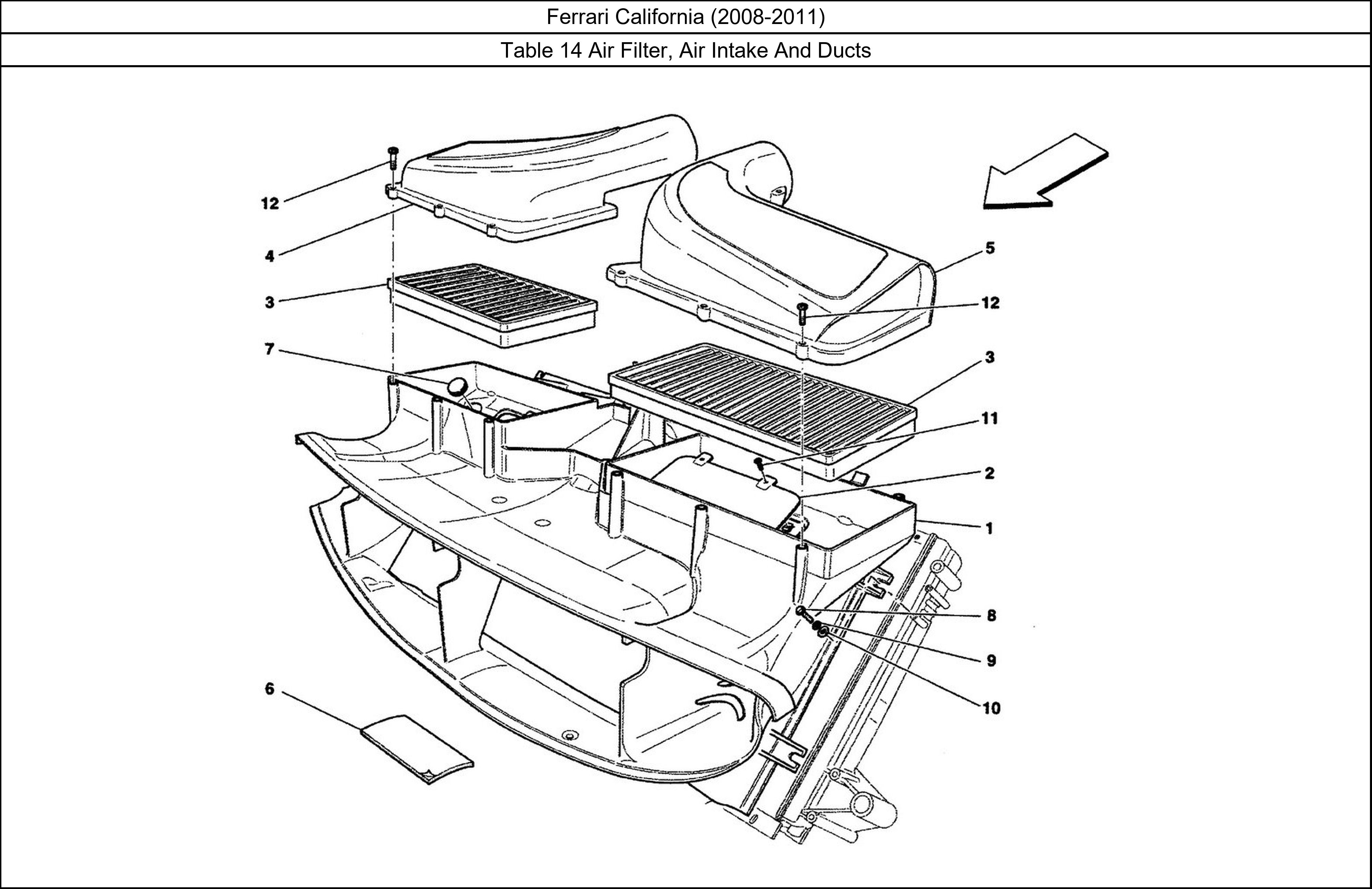 Table 14 - Air Filter, Air Intake And Ducts