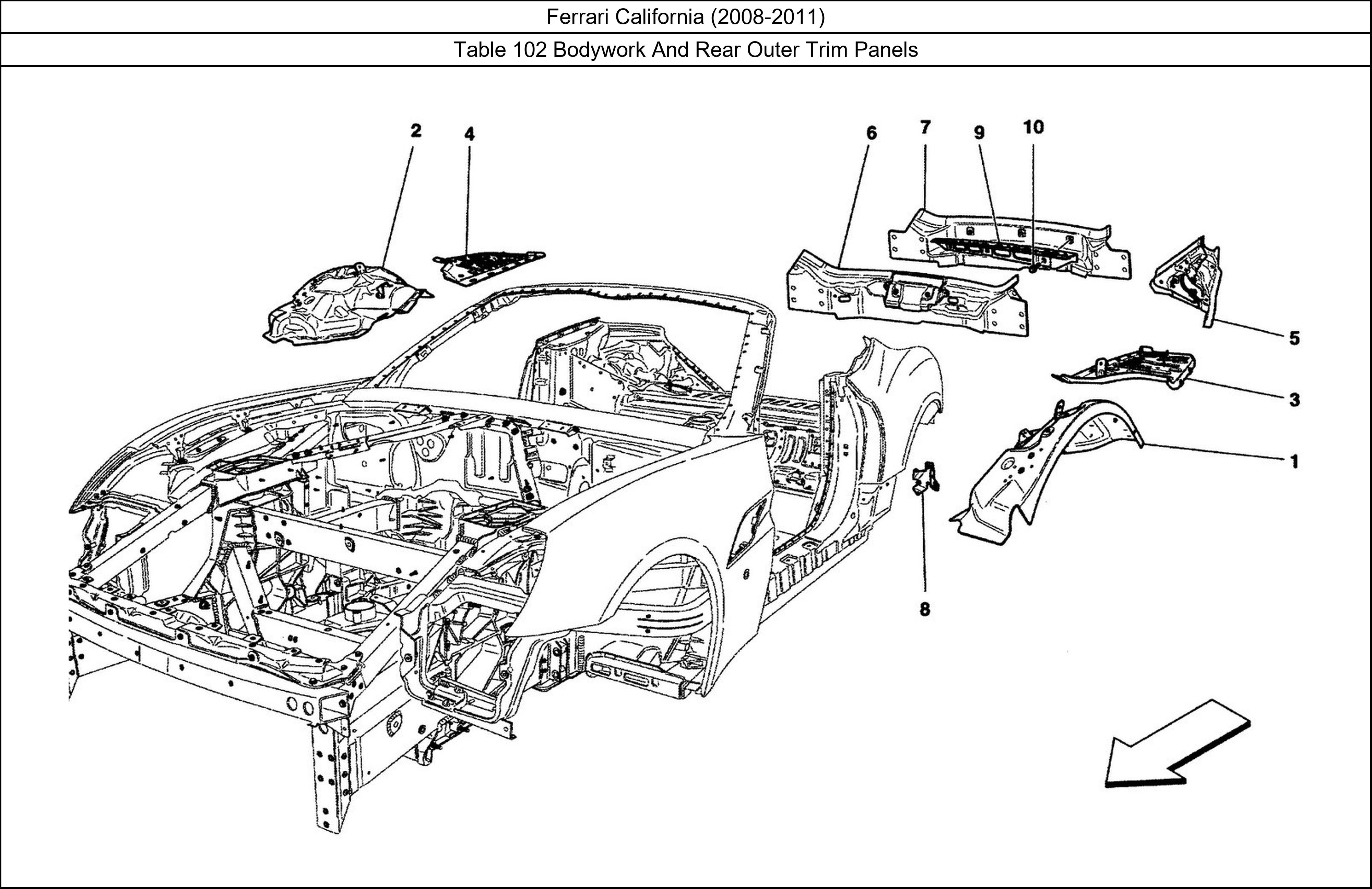 Table 102 - Bodywork And Rear Outer Trim Panels