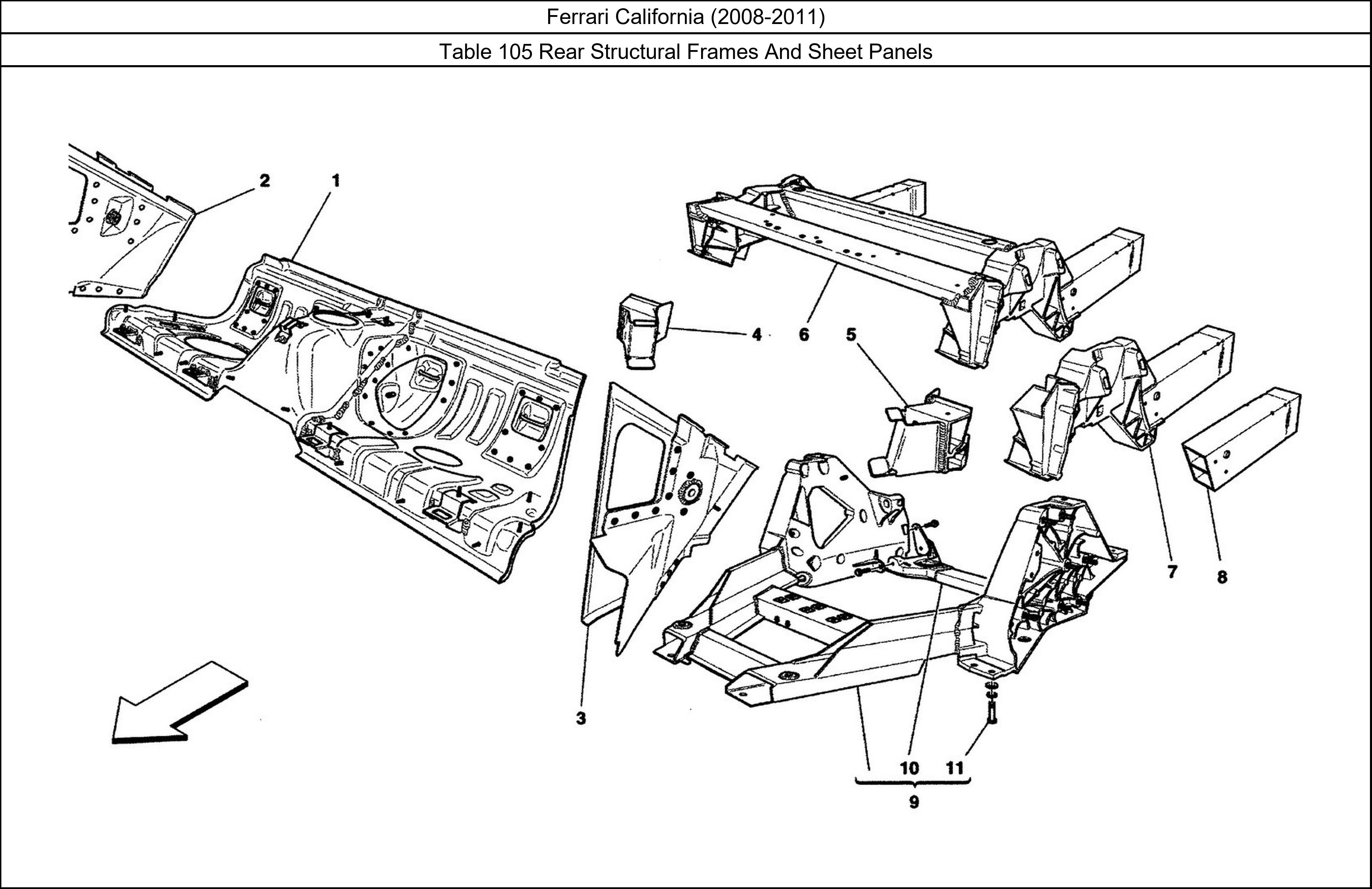 Table 105 - Rear Structural Frames And Sheet Panels