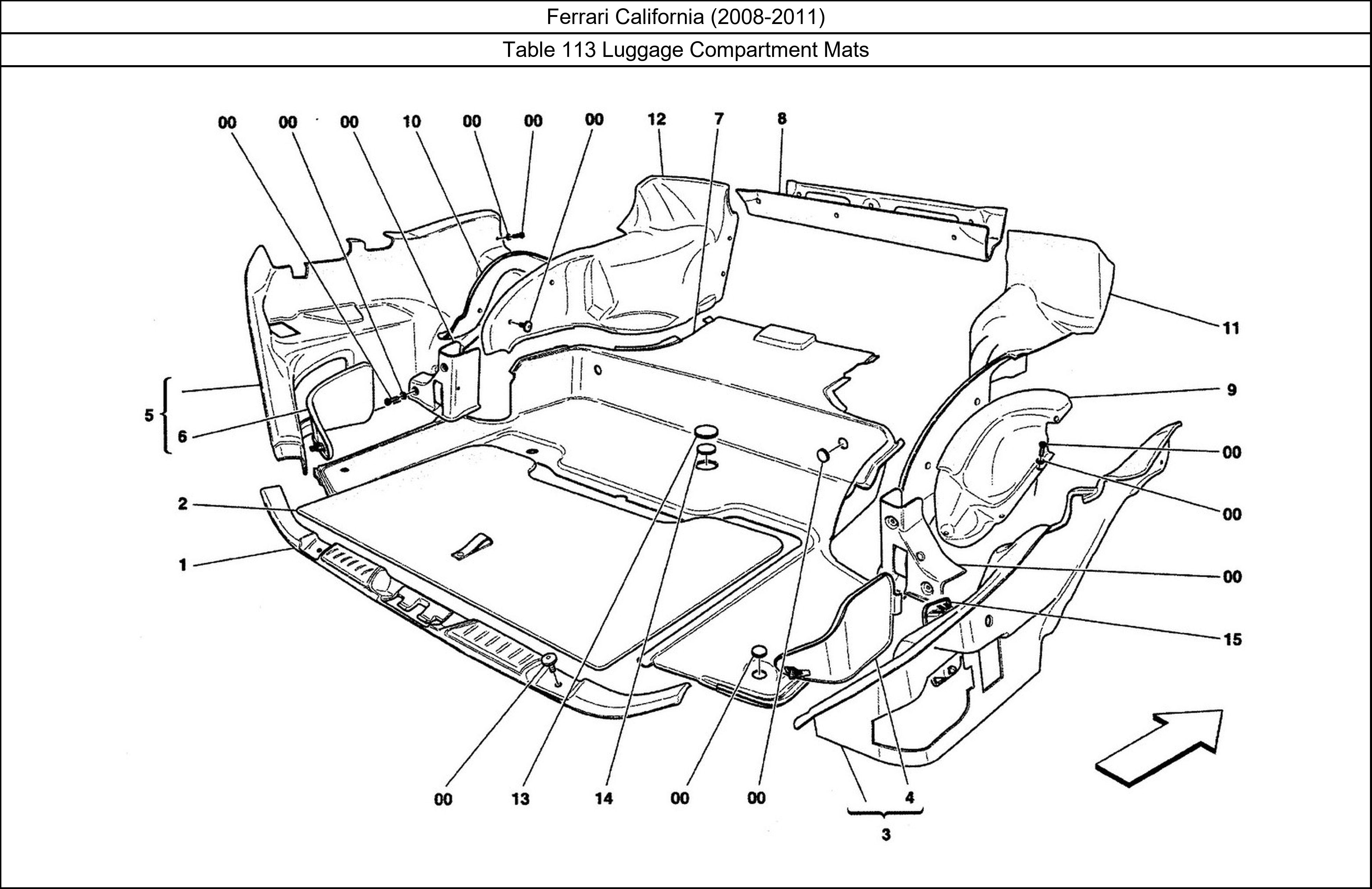 Table 113 - Luggage Compartment Mats