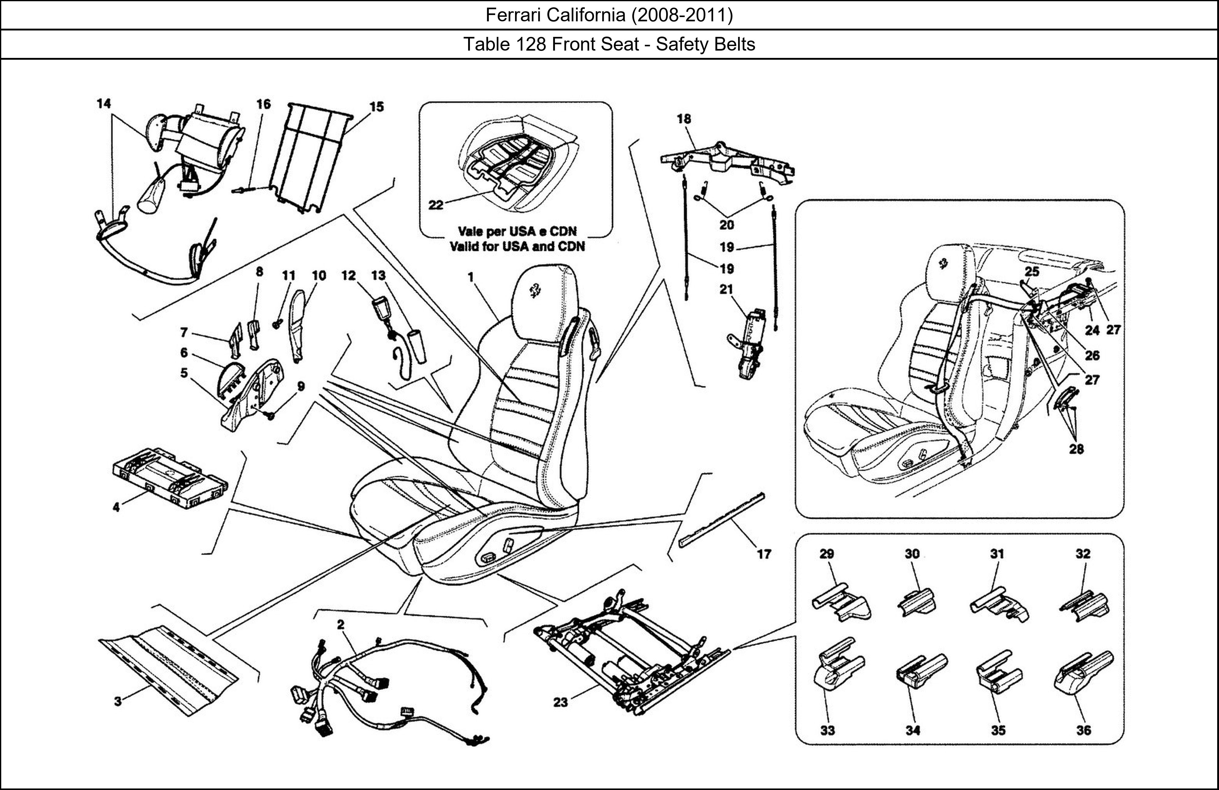 Table 128 - Front Seat - Safety Belts