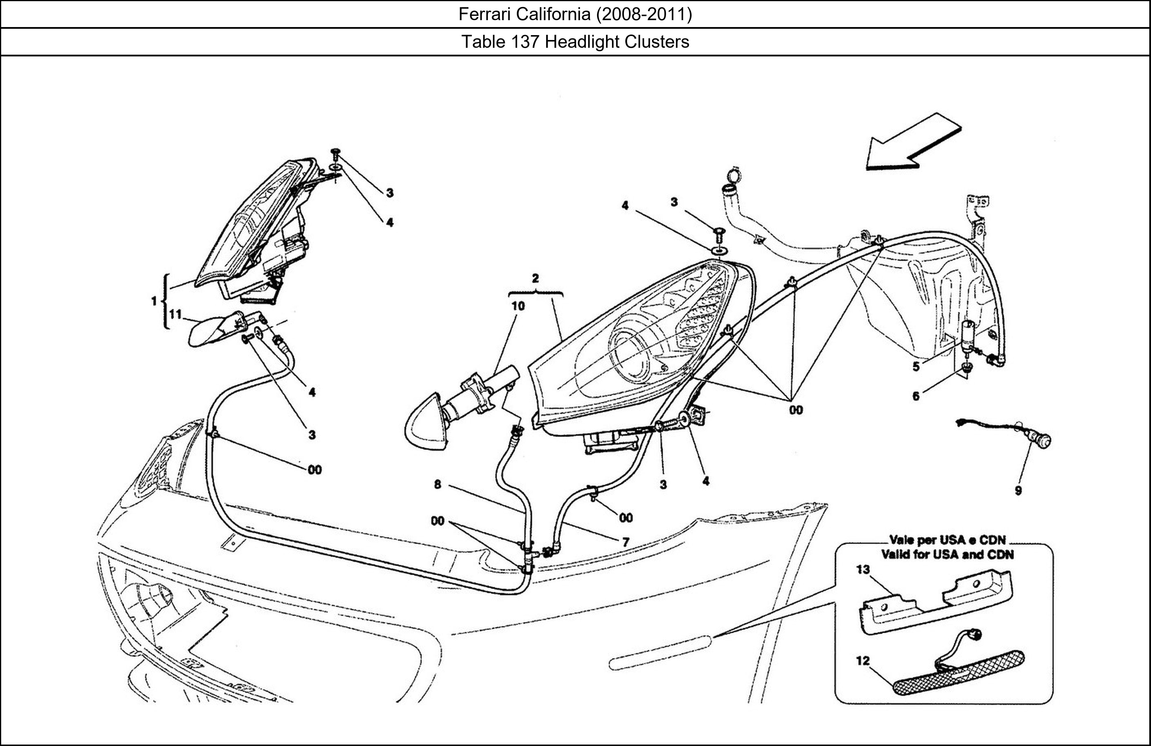 Table 137 - Headlight Clusters