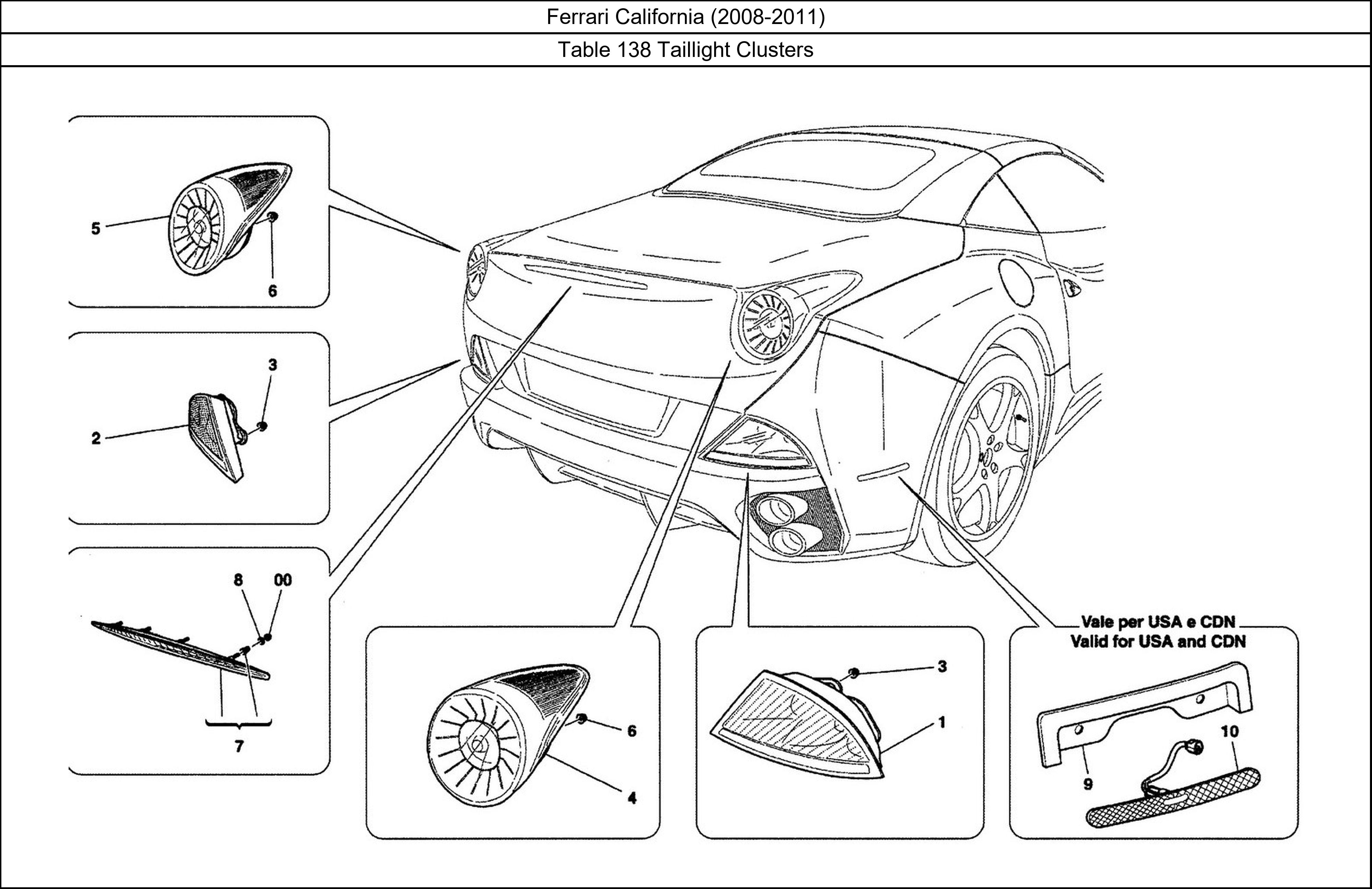 Table 138 - Taillight Clusters