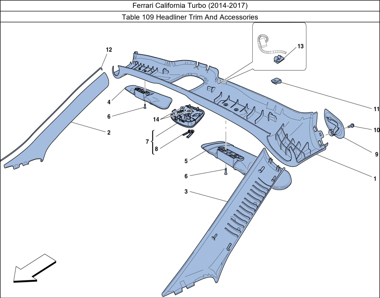Table 109 - Headliner Trim And Accessories