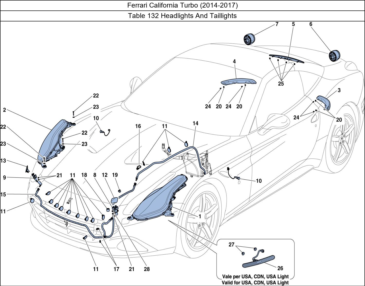Table 132 - Headlights And Taillights